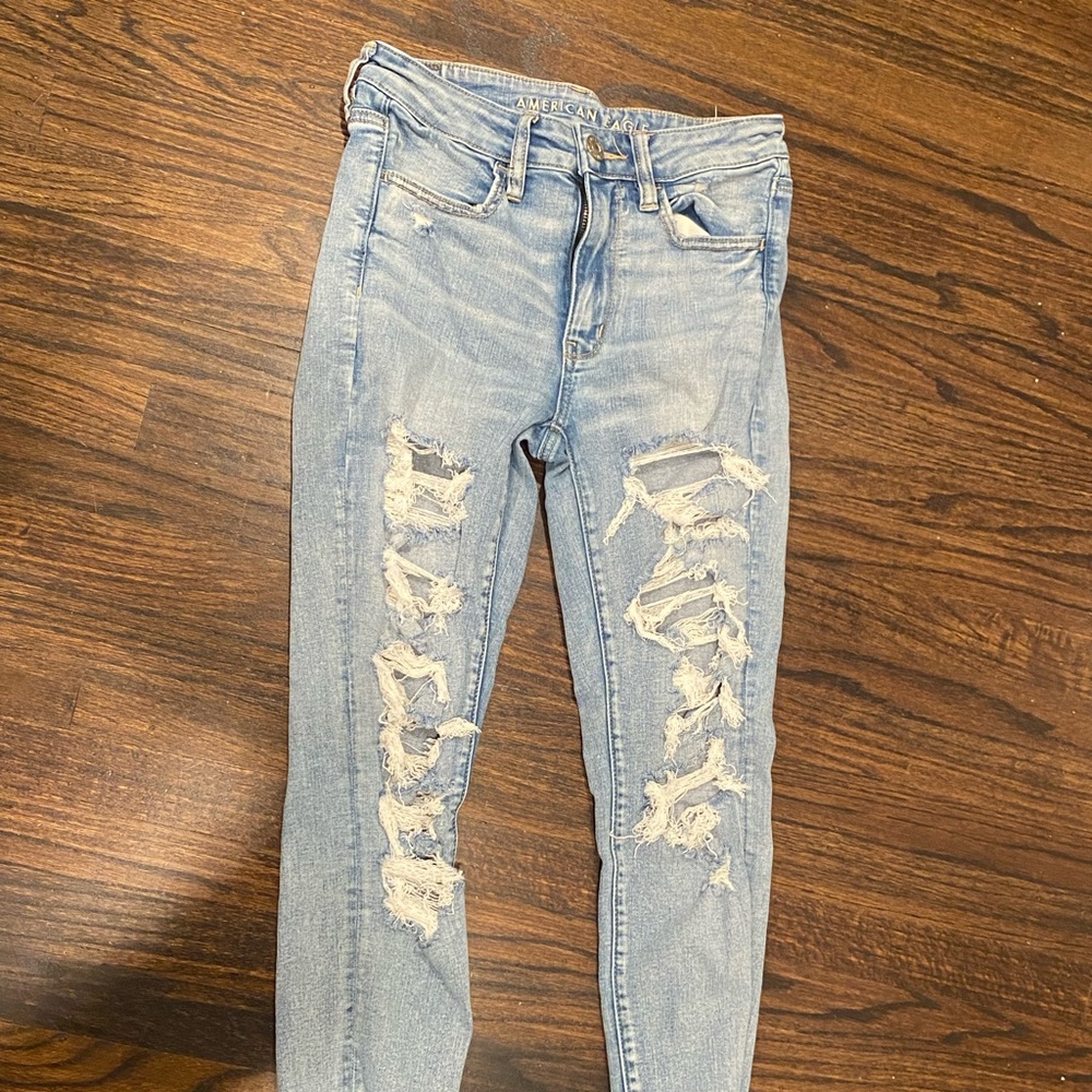 American Eagle, ripped, light wash jeans, size 6
